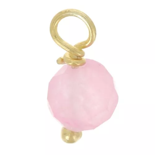 3mm Round faceted charms on 925 Sterling Silver ball pin - Quartz rose - Gold x6