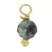 3mm Round faceted charms on 925 Sterling Silver ball pin - Afr Turquoise - Gold x6