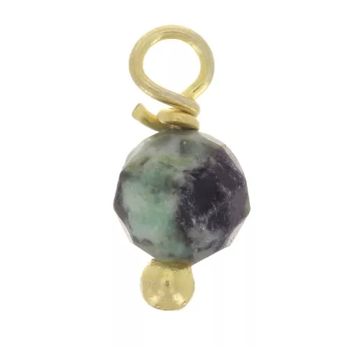 3mm Round faceted charms on 925 Sterling Silver ball pin - Afr Turquoise - Gold x6