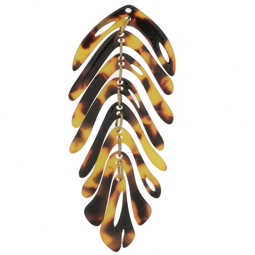 71x28mm Leaf Pendant - Tortoise Shell - Brown - Black x1