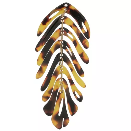 71x28mm Leaf Pendant - Tortoise Shell - Brown - Black x1