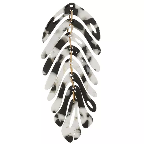 71x28mm Leaf Pendant - Tortoise Shell - Black - White x1