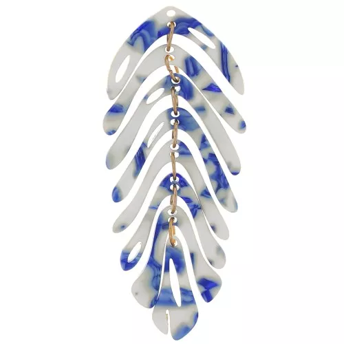 71x28mm Leaf Pendant - Tortoise Shell - Blue - Ivory x1