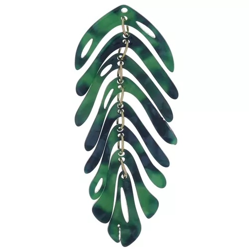 71x28mm Leaf Pendant - Tortoise Shell - Dark Green Blackx1