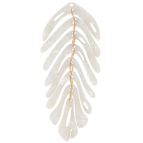 71x28mm Leaf Pendant - Tortoise Shell - Pearl White x1