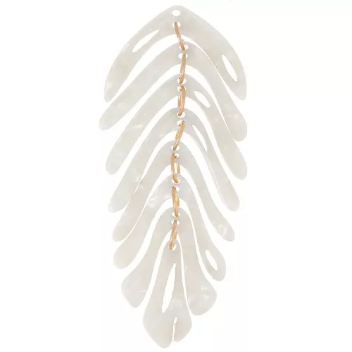 71x28mm Leaf Pendant - Tortoise Shell - Pearl White x1