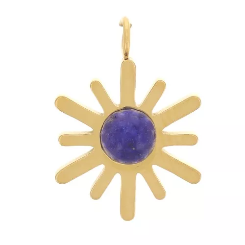 15x10mm Stainless Steel 316L Sun Charm Imitation Gemstone Gold - Lapis lazuli x1