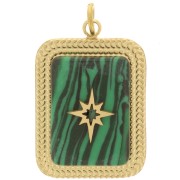 20x14mm Stainless steel 316L Rectangle gemstone pendant - GOLD Tone - Malachite x1|raw }}