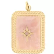 20x14mm Stainless steel 316L Rectangle gemstone pendant - GOLD - rose quartz x1