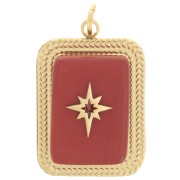 Rectangle pendant 20x14 mm gemstone - 304 Gold stainless steel - Red Jasper x1