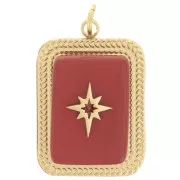 Rectangle pendant 20x14 mm gemstone - 304 Gold stainless steel - Red Jasper x1