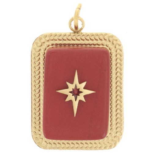 Rectangle pendant 20x14 mm gemstone - 304 Gold stainless steel - Red Jasper x1