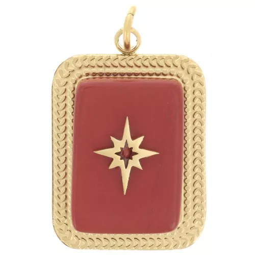 Rectangle pendant 20x14 mm gemstone - 304 Gold stainless steel - Red Jasper x1
