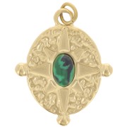 22x18mm Stainless steel 316L imitation gem oval pendant - Gold - Malachite x1|raw }}