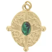 22x18mm Stainless steel 316L imitation gem oval pendant - Gold - Malachite x1