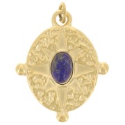22x18mm Stainless steel 316L imitation gem oval pendant - Gold - Lapis lazuli x1