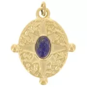 22x18mm Stainless steel 316L imitation gem oval pendant - Gold - Lapis lazuli x1
