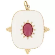 24x21mm stainless steel 316L rectangle resin & imit gem Pendant - gold tone x1