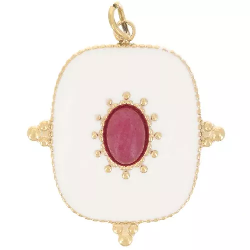 24x21mm stainless steel 316L rectangle resin & imit gem Pendant - gold tone x1