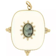 24x21mm 316L Stainless Steel Rectangle Gemstone Pendant - Gold tone - African Turq|raw }}