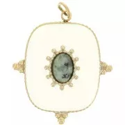 24x21mm 316L Stainless Steel Rectangle Gemstone Pendant - Gold tone - African Turq