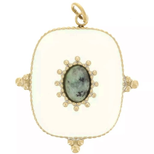 24x21mm 316L Stainless Steel Rectangle Gemstone Pendant - Gold tone - African Turq