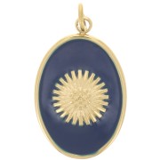 20x13mm Stainless steel 316L Oval pendant - sun - epoxy resin - Gold - Dk Blue x1|raw }}