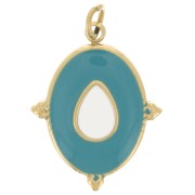 19x15mm Stainless steel 316L Oval pendant with epoxy resin - Gold - Turquoise x1|raw }}
