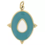 19x15mm Stainless steel 316L Oval pendant with epoxy resin - Gold - Turquoise x1