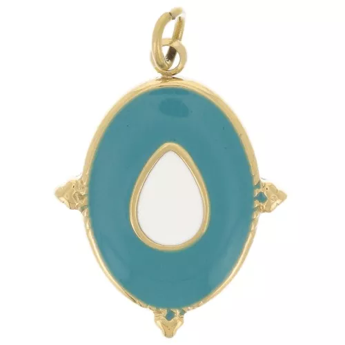 19x15mm Stainless steel 316L Oval pendant with epoxy resin - Gold - Turquoise x1