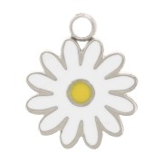 9.5mm Stainless steel 316L daisy charm in Epoxy resin - White x1