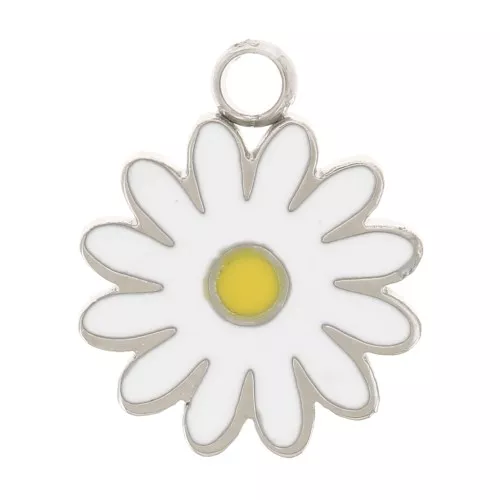 9.5mm Stainless steel 316L daisy charm in Epoxy resin - White x1