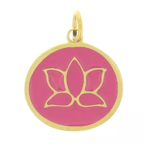 11mm 316L Stainless Steel Epoxy Resin Round Charm - Fuchsia x1