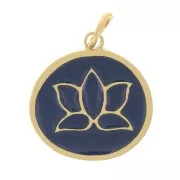 11mm 316L Stainless Steel Epoxy Resin Round Charm - Dark Blue x1