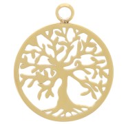 15 mm Round Pendant - Tree of Life Pattern - Gold-Plated 316L Stainless Steel x1