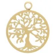 15 mm Round Pendant - Tree of Life Pattern - Gold-Plated 316L Stainless Steel x1