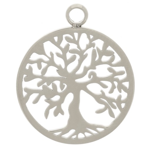 Round pendant 15 mm - tree of life pattern - 304 stainless steel x1