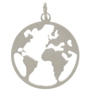 14 mm round pendant - world map pattern - 304 stainless steel x1|raw }}