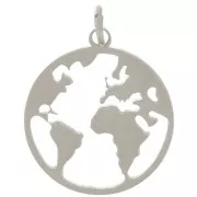 14 mm round pendant - world map pattern - 304 stainless steel x1