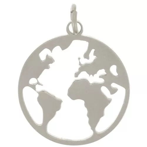 14 mm round pendant - world map pattern - 304 stainless steel x1
