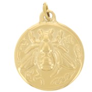 Round pendant 15.5 mm - bee pattern - 304 Gold stainless steel x1