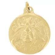 Round pendant 15.5 mm - bee pattern - 304 Gold stainless steel x1
