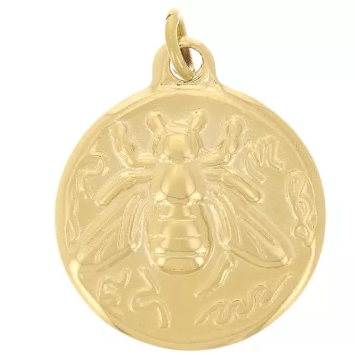 Round pendant 15.5 mm - bee pattern - 304 Gold stainless steel x1