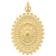 Oval textured pendant 19.5x13.5 mm - flower pattern - 304 Gold stainless steel x1