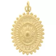 Oval textured pendant 19.5x13.5 mm - flower pattern - 304 Gold stainless steel x1