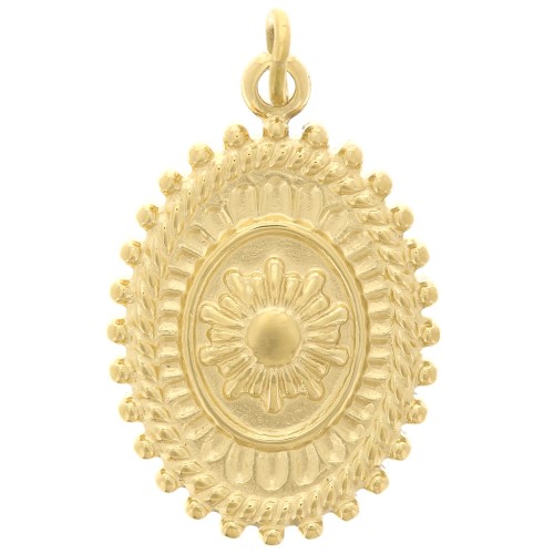 20x13mm 316L Stainless Steel Oval Textured Flower Pendant - Gold Tone x1