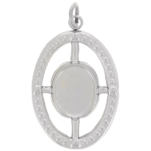 22x14mm Stainless Steel 316L Oval Textured Pendant for 8x6mm cabochon x1