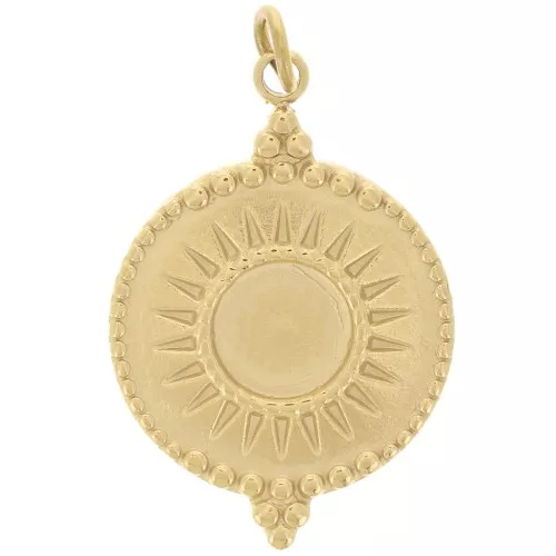 15mm Round sunburst pendant for 6mm cabochon - 316L stainless steel - Gold Tone x1