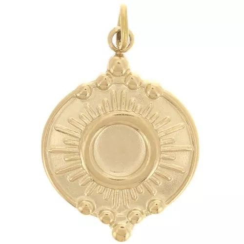14mm Stainless steel 316L Round sunburst pendant for 4mm cabochon - Gold Tone x1