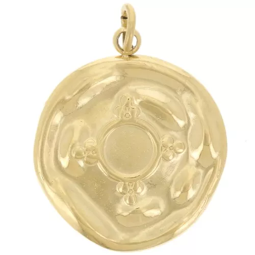 16mm 316L Stainless Steel Round Textured Pendant for 4mm Cabochon - Gold Tone x1